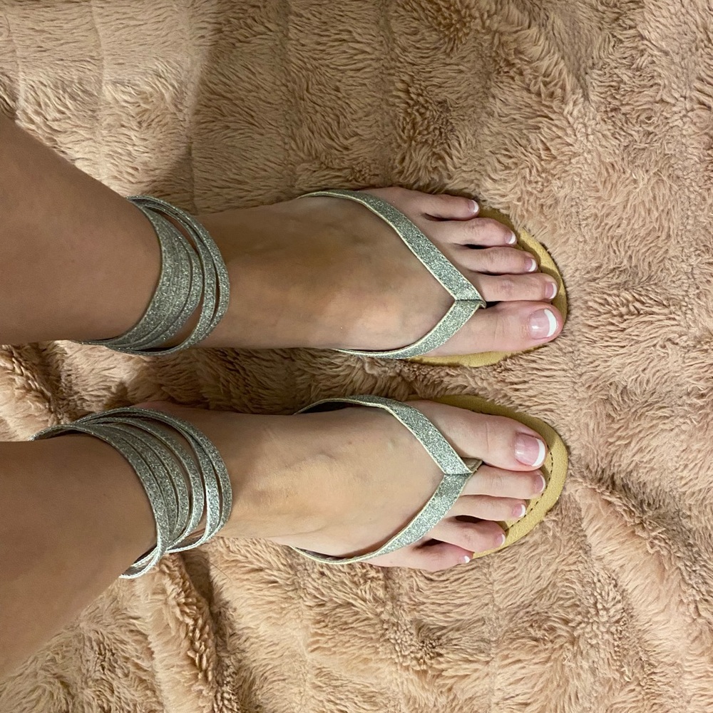 EUC - Y2K Silver Glitter Ankle Zip Sandals - Size 8.5
